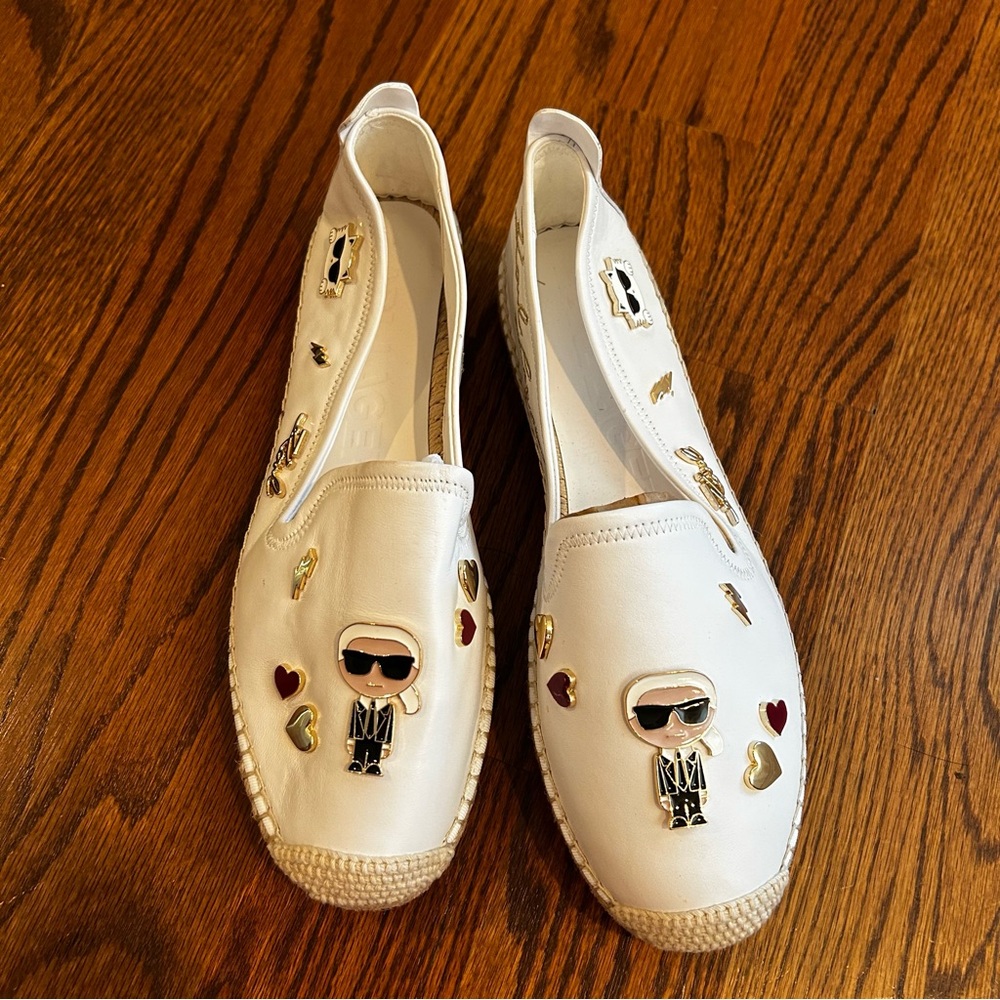 Karl Lagerfeld Michaela White Round Toe Slip-On Espadrilles | size 11 - Picture 1 of 8